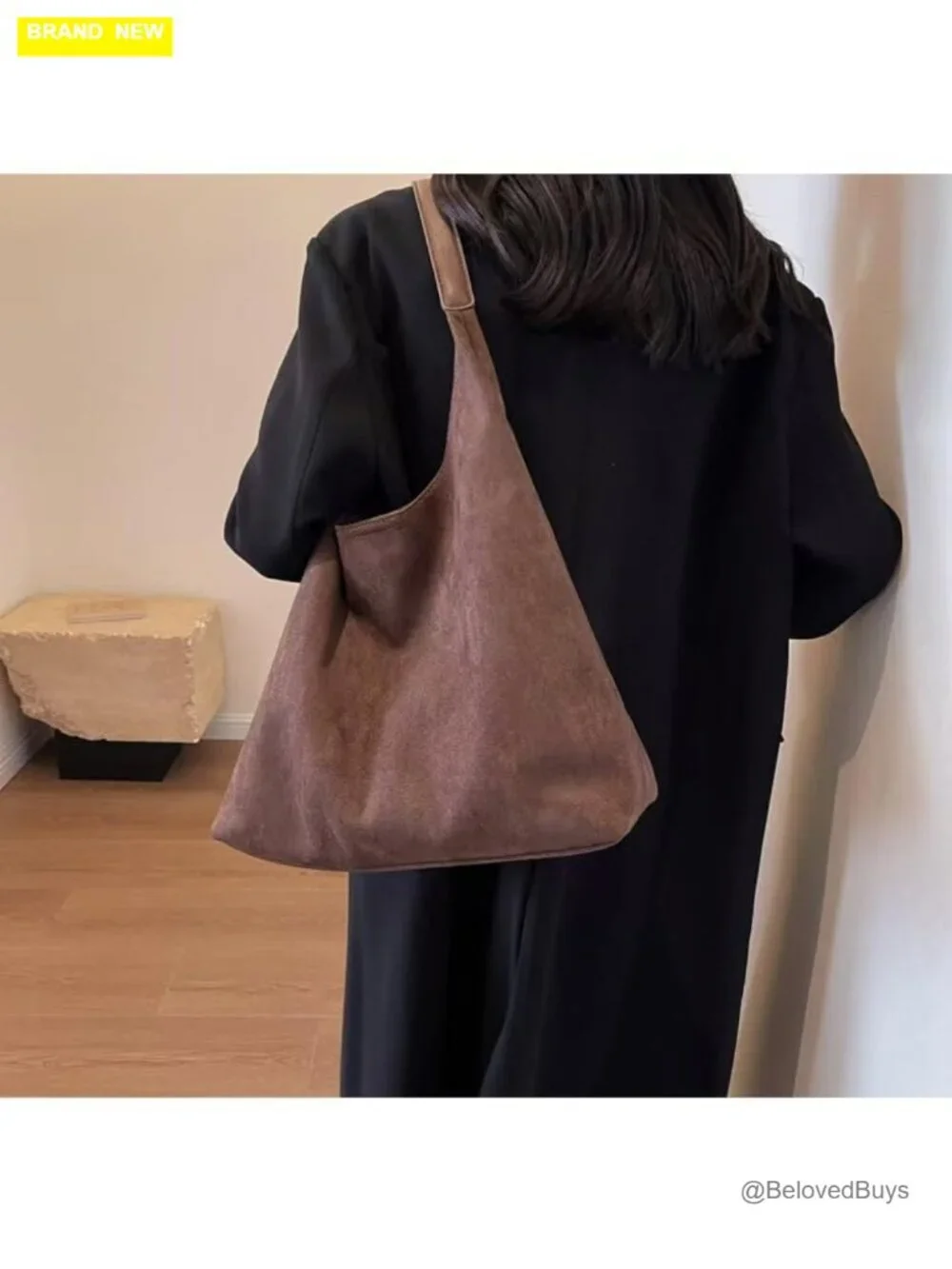 Faux Suede Hobo Bag with Shoulder Strap Tote Handbag